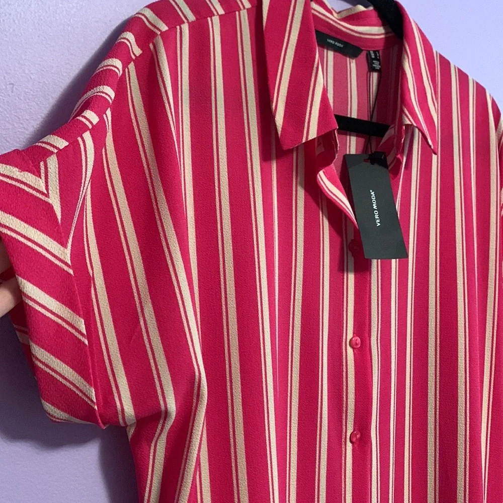 Vera moda pink and white/beige striped dress - Picture 4 of 7